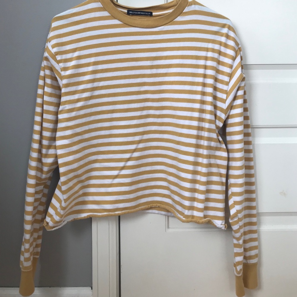 Brandy Melville Yellow-striped cropped long sleeve
